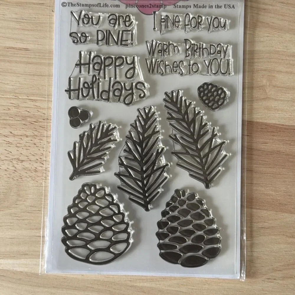 Stamps of Life pine cones 2 stamp + die bundle winter Christmas